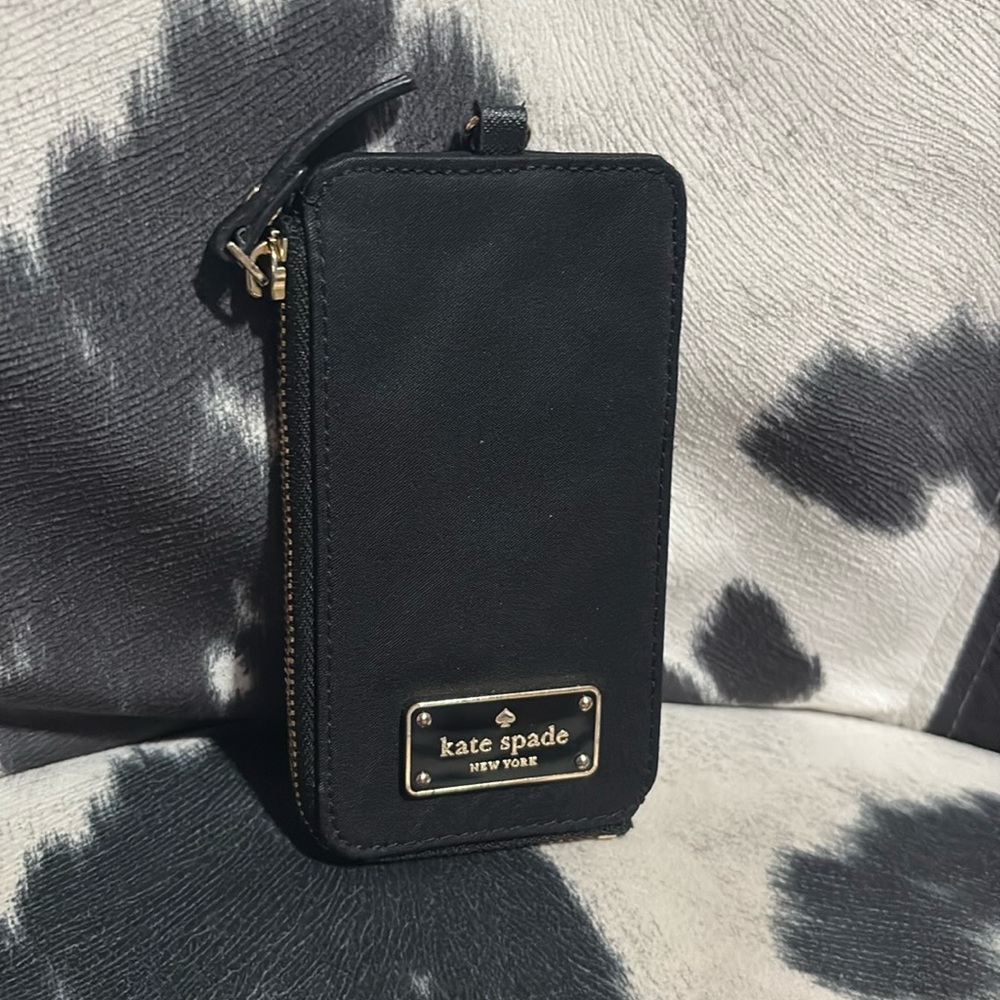 Kate Spade Black Zip Wallet/ID holder lanyard. Strap not included